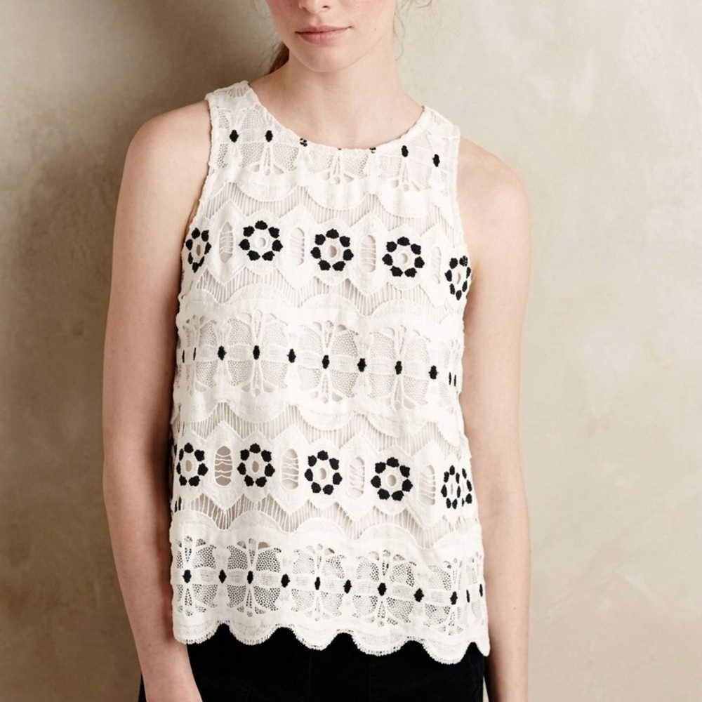 Anthropology HD In Paris Floral Lace Sleeveless Top